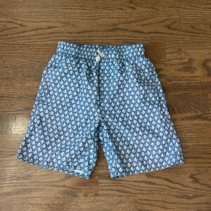Blue Fish Print Kids Swim Trunks